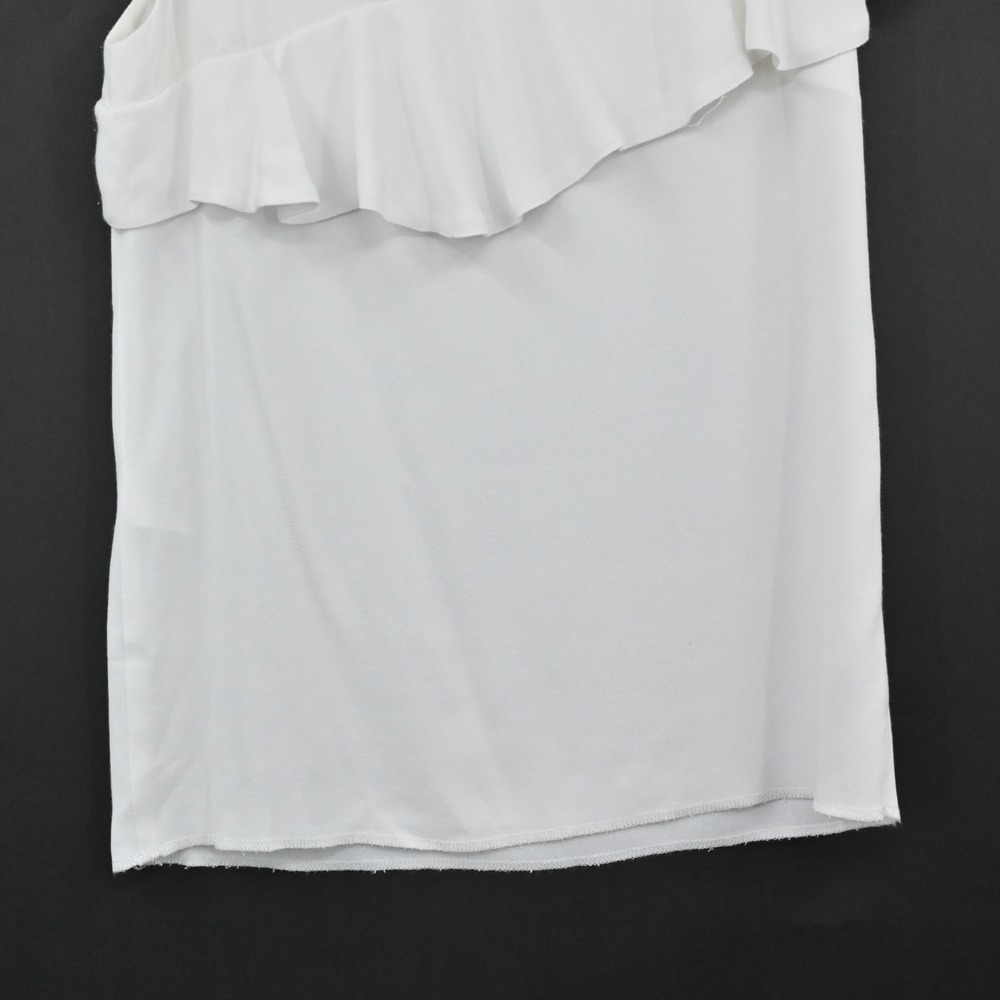 MAJE Womens Lorena White Ruffle Top Size S Sleeveless Coquette Black Buttons - Picture 12 of 14